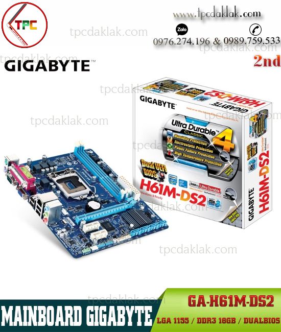 Mainboard Gigabyte H61 GA-H61M-DS2 Socket 1155 | Bo Mạch Chủ Máy Tính Bàn Gigabyte H61 LGA1155