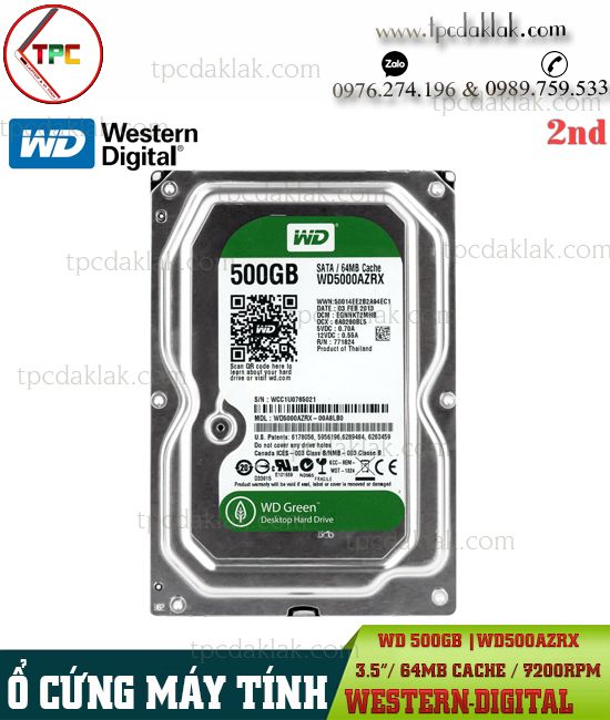 Ổ cứng máy tính Western Digital WD Green 500GB | SATA - 64MB Cache - 3.5" | WD500AZRX