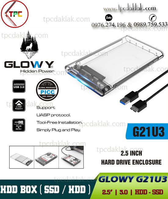Hộp đựng ổ cứng trong suốt ( HDD / SSD Box ) Glowy G21U3 2.5 Inch USB Micro to USB 2.0 ( Box ổ cứng rời )