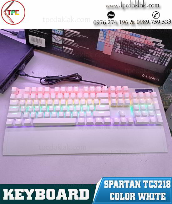 Bàn phím máy tính Gaming [ Bàn phím cơ quang ] SPARTAN TC3218 White 124 Key ( Led Rainbow )