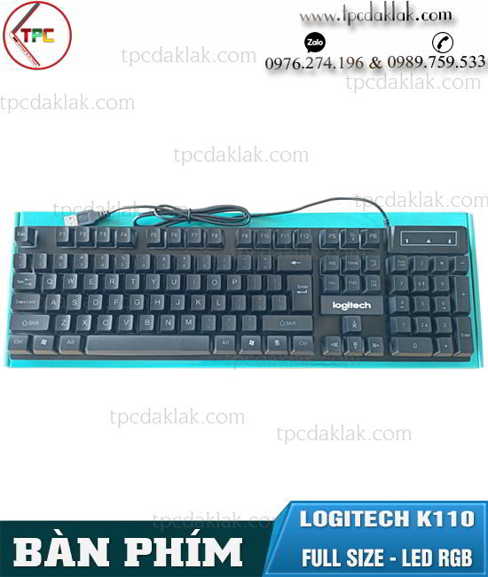 Bàn phím văn phòng Logitech K110 Full Size Led RGB | Bàn phím máy tính văn phòng Buôn Ma Thuột, Đắk Lắk