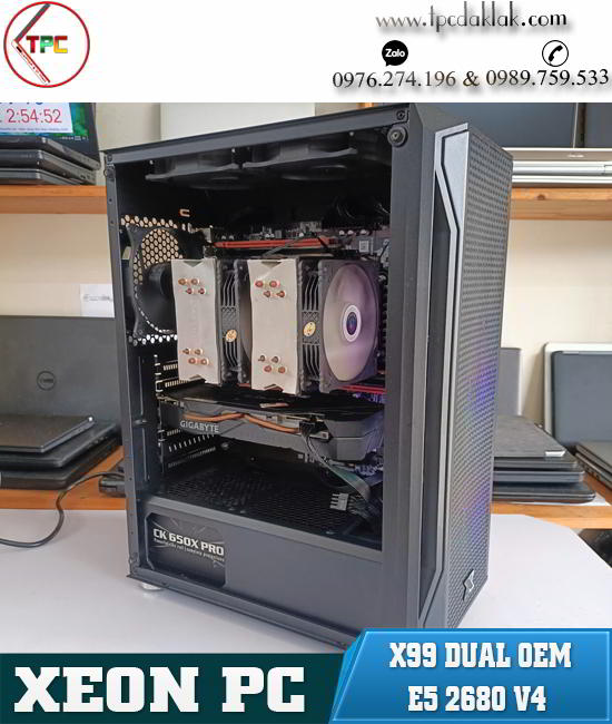 Máy tính Xeon Dual X99 D4 / E5 2680 V4 / Ram 64GB / NVME 256GB / GTX 1660ti 6G / Case Xigmatek Kèm 7 Fan