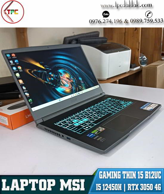 Laptop MSI Gaming Thin 15 B12UC-1416VN i5 12450H/16GB/512GB/15.6"FHD/RTX3050 4GB/Win11