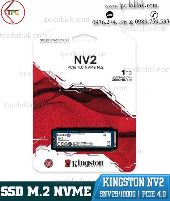 Ổ cứng SSD M.2 2280 PCIe GEN 4x4 NVME 1TB  | SSD KINGSTON NV2 NVME PCIE 4x4 1TB SNV2/1000G