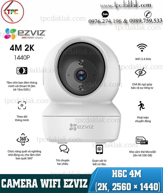 Camera Quan Sát Wifi EZVIZ H6C | Camera WI-FI EZVIZ 4M (2K, 2560 × 1440), xoay 360, Đàm thoại hai chiều