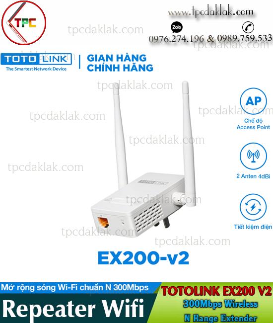 Repeater Wifi TotoLink Ex200 V2 - Thiết bị mở Rộng Sóng Wifi Totolink EX200-V2 Chuẩn N Tốc Độ 300Mbps 