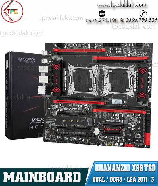 Mainboard Huazanzhi X99 Dual T8D ( X99-T8D ) / E-ATX / Intel Socket LGA 2011 V3 / 8 Khe Cắm Ram DDR3 