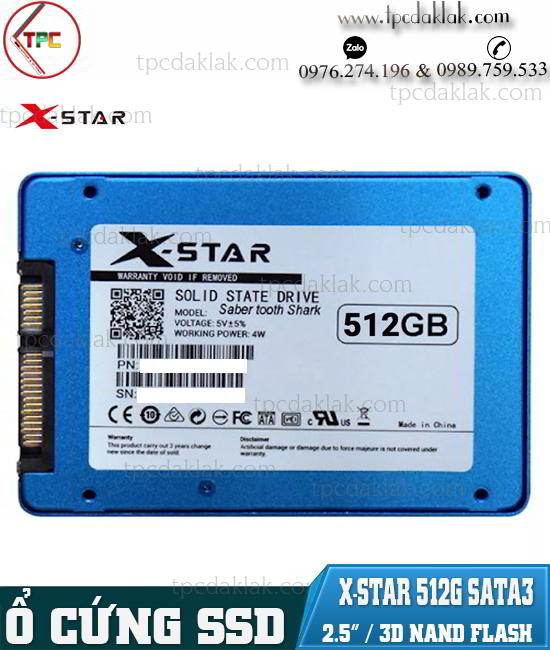 Ổ cứng SSD 2.5-inch X-star 512GB Sata3 6Gb/s  | Xstar 512GB SSD SATAIII 6Gb/s 3D Nand Flash