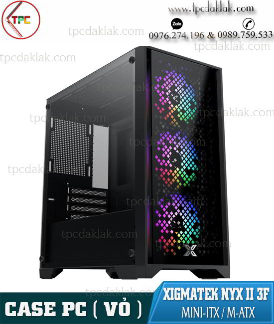 Case ( Vỏ máy tính )  XIGMATEK NYX II 3F - Mặt Kính ( Black / Gaming / Design / Office ) M-ATX , 3 FAN RGB