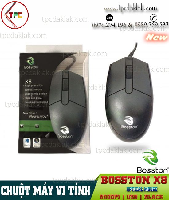 Chuột Máy Tính, Laptop Bosston X8 [ USB / Black  ] 800DPI | Chuột Văn Phòng Giá Rẻ Bosston X8