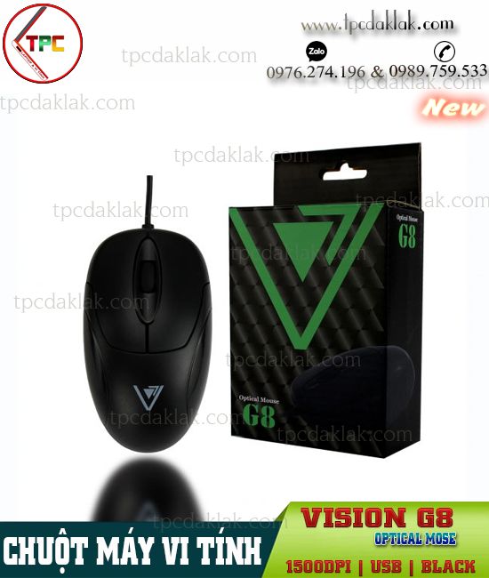 Chuột Máy Tính, Laptop Vision G8 [ USB / Black  ] 1500DPI | Chuột Văn Phòng hoặc Game Vision G8