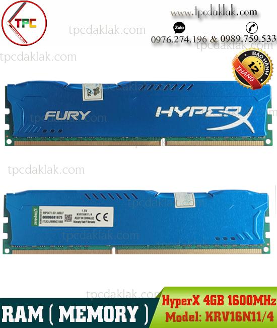 Ram PC ( Desktop ) | Ram Máy Tính Bàn Hyper X 4GB PC3 1600Mhz |  Hyper X KRV16N11/4 ( NEW )