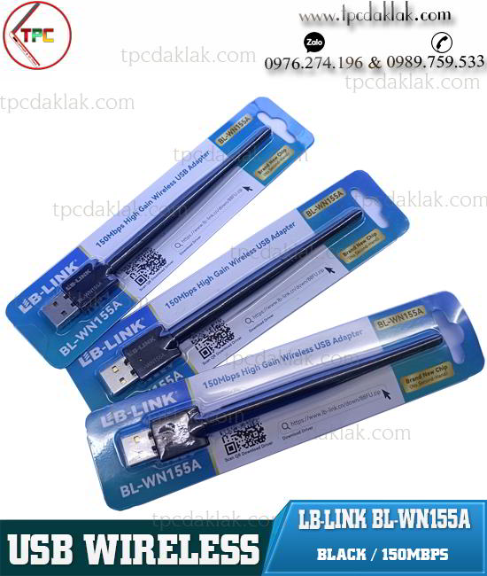 USB Thu sóng Wifi LB Link BL-WN155A V2 Black  | USB bắt sóng wifi cho máy bàn có râu anten 150Mbps