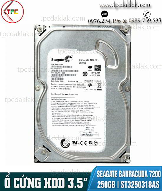 Ổ cứng 250GB HDD Seagate Barracuda 7200RPM 3.5 INCH 8MB Cache - SATA 3Gb/s ( ST3250318AS )