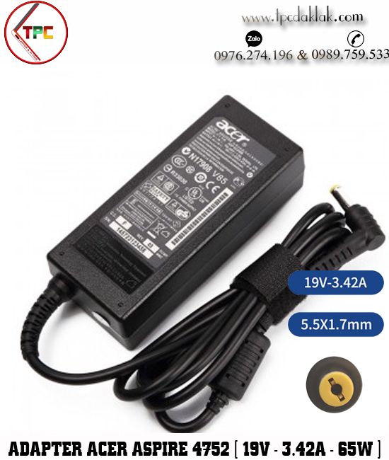 Sạc Laptop Acer Aspire 4752 [ OEM ] | Adapter Acer Aspire 4752 19v-3.42A-65w ( Connector 5.5 x 1.7MM )