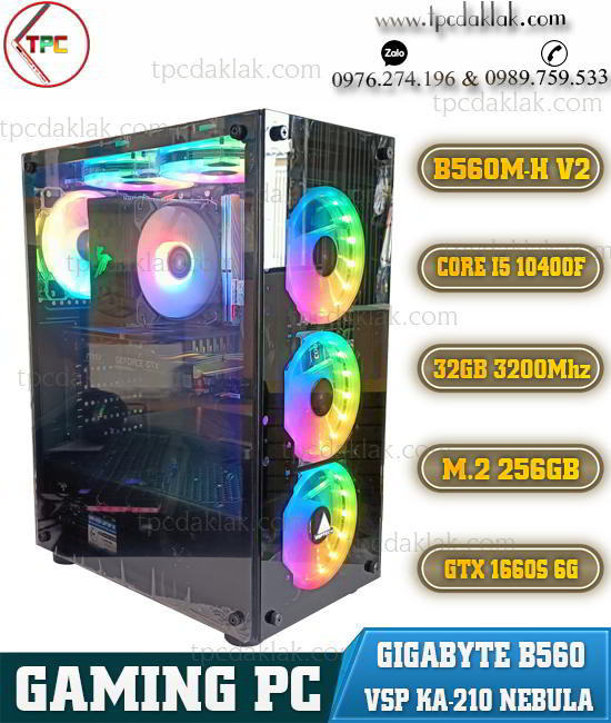 Gaming PC / Gigabyte B560M-H V2 / Core I5 10400F / Ram 32GB / SSD 256GB -  HDD 1TB  / VGA MSI GTX 1660S 6GB