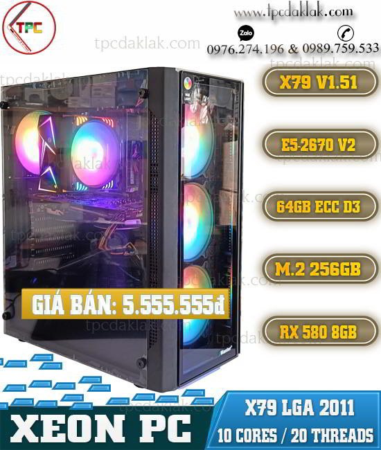 PC Xeon X79 | Mainboard X79/ Intel Xeon 2670 V2 / Ram 64GB PC3 ECC/ SSD NVME 256GB / VGA AMD RX580 8GB