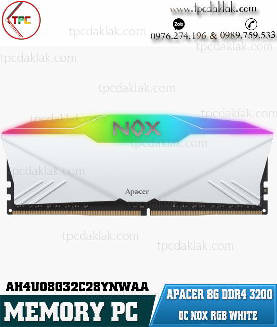 Ram PC ( Desktop ) | Ram Máy Tính Bàn Apacer NOX RGB White 8GB  DDR4 3200MHz – AH4U08G32C28YNWAA