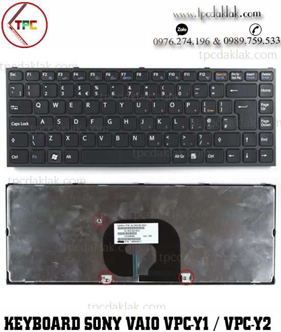 Bàn phím Laptop Sony Vaio VPC - Y Series - VPC Y1 / VPC Y2 | NSK-S8N2M, 148905851 ( MÀU ĐEN )