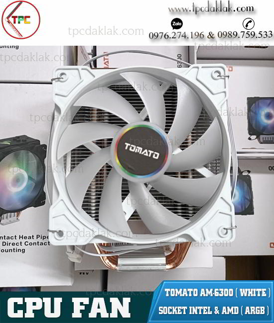 Quạt Tản nhiệt khí CPU Tomato AM-6300 White | Fan CPU AM-6300 LED ARGB Cooling  ( Multi Socket Intel - AMD )