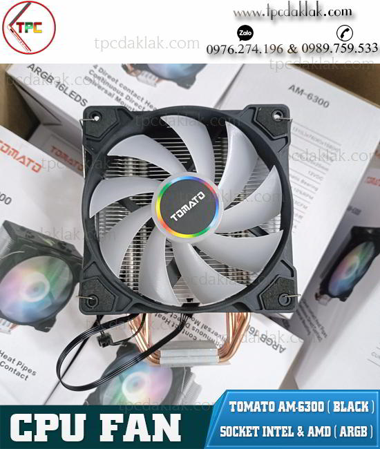 Quạt Tản nhiệt khí CPU Tomato AM-6300 Black | Fan CPU AM-6300 LED ARGB Cooling  ( Multi Socket Intel - AMD )