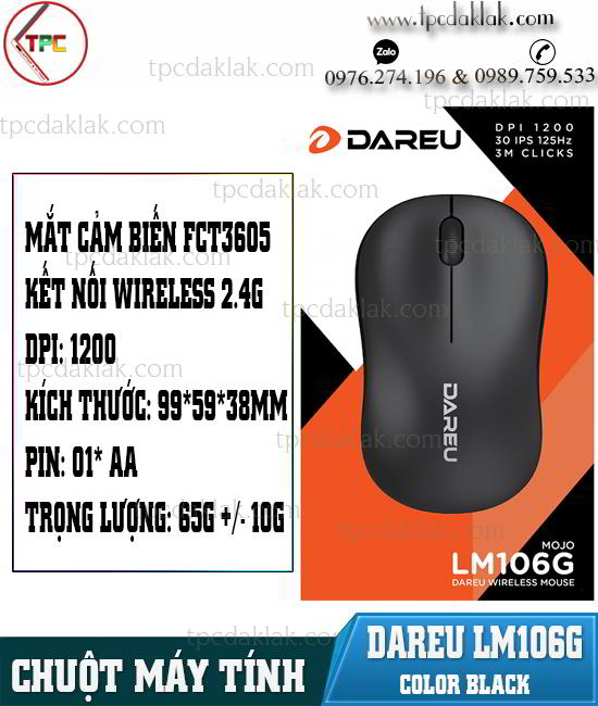 Chuột Máy Tính, Laptop Không Dây Dareu LM106G [ Color Black / 2.4 GHZ / 1200DPI ] - Chuột máy tính không dây Dareu
