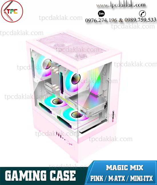 Case ( Vỏ máy tính ) Magic MIX Màu Hồng - Mặt Kính - Chưa Fan ( Pink / Gaming / Design / Office ) M-ATX/ITX /ATX 