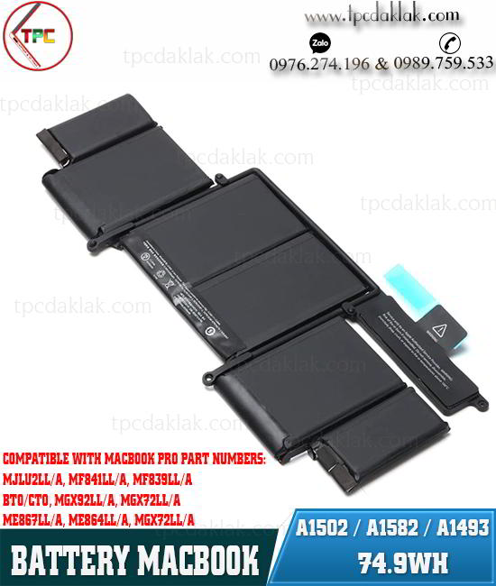 Pin ( Battery ) MacBook Pro 13'' Retina [ Early 2015, Mid 2014, Late 2013 ] A1502 A1582 A1493 11.36V 74.9Wh