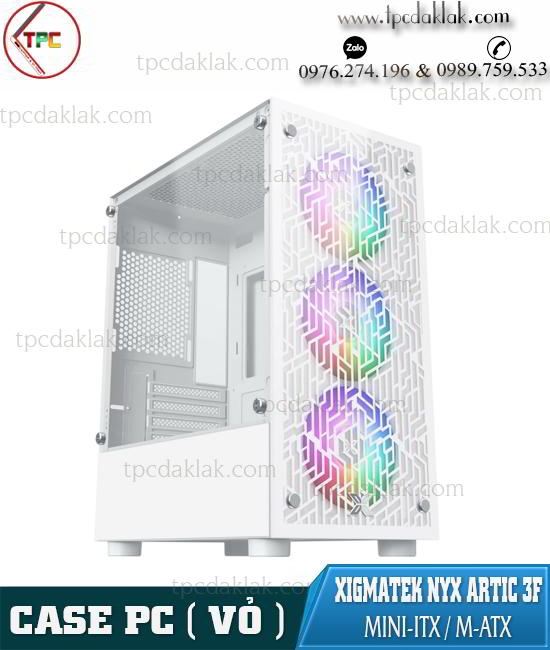 Case ( Vỏ máy tính ) Xigmatek NYX ARTIC 3F White Hai Mặt Kính ( Gaming / Design / Office ) M-ATX , 3 FAN RGB