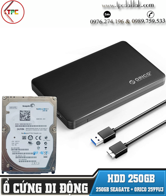 Ổ cứng di động HDD 250GB ( Box Orico 2577u3 - HDD Seagate ST9250315AS 250GB )