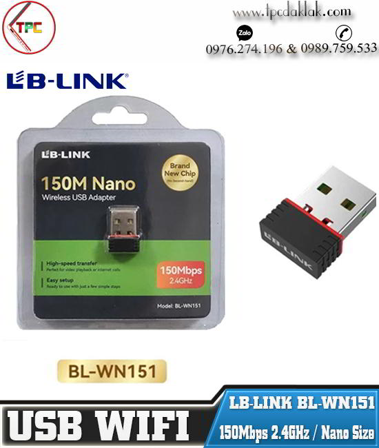 USB Thu sóng Wifi BL-WN151 ( Brand New Chip ) | LB-Link BL-WN151 Wireless USB Adapter Nano Size 150Mbps 2.4GHz