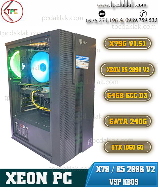 PC Xeon X79 | Mainboard X79/ Intel Xeon 2696 V2 / Ram 64GB PC3 ECC/ SSD 240GB / GTX 1060 6G / PSU 650W / CASE VSP KB09