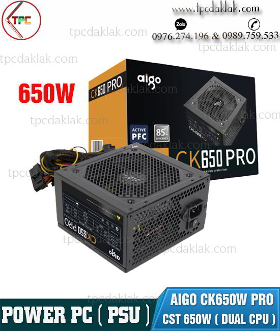 Nguồn máy vi tính bàn ( PSU ) Aigo CK650 PRO Công Suất Thực 650W 85Plus| Aigo CK650 650W - 8PIN CPU
