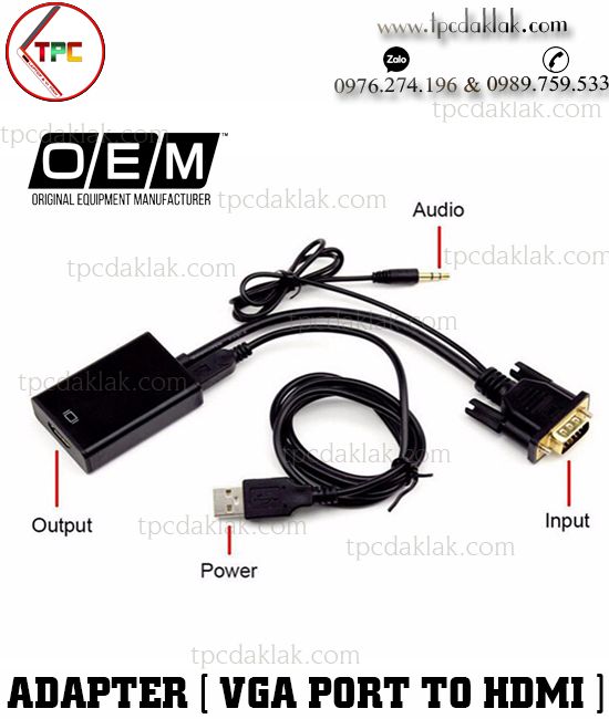 Cáp chuyển đổi cổng VGA Port - HDMI [ Audio ] ( OEM ) | Adapter Converter VGA Port to HDMI  [ Audio ]