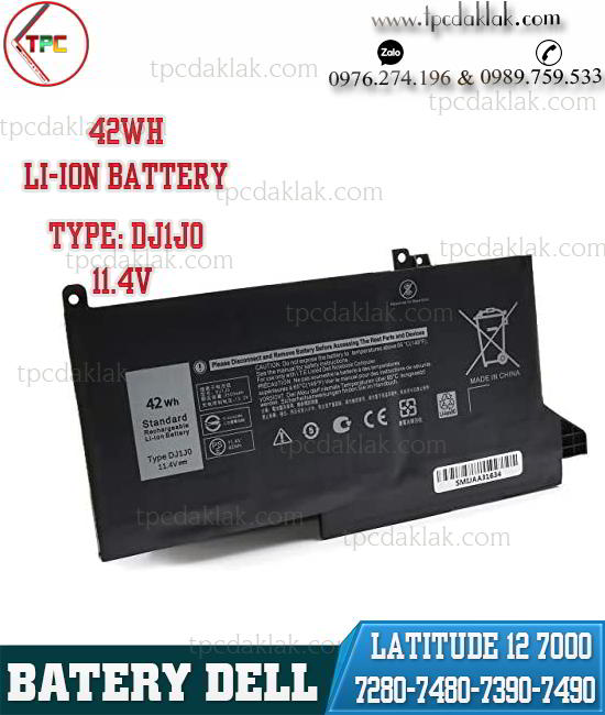 Pin Laptop Dell Latitude 7280 7480 7380 7290 7390 7490 DJ1J0 09W9MX, DM3WC, F3YGT 11.4V 42Wh Li-ion