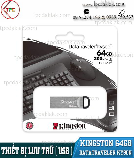 USB Lữu trữ dữ liệu 64GB Kingston  - USB 3.2 Gen 1 Kingston DataTraveler Kyson 64GB ( Read 200MB/S )