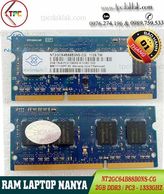 RAM LAPTOP NANYA 2GB 1Rx8 PC3 10600S | RAM NANYA 2GB 1333Ghz NT2GC64B88B0NS-CG
