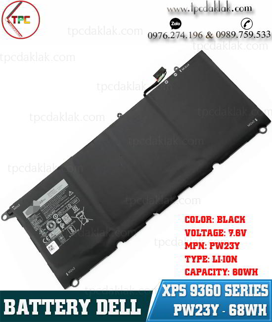 Pin ( Battery ) Laptop Dell XPS 9360 2017 0RNP72, 0TP1GT, PW23Y, RNP72, TP1GT 60Wh 7.6Vol Original