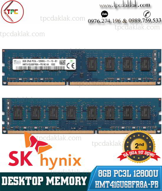 Ram PC ( Desktop ) - Ram SK Hynix 8GB 2Rx8 PC3L - 12800U HMT41GU6BFR8A-PB - 8GB PC3L 1600Mhz
