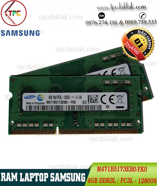 Ram Laptop Samsung 4 GB PC3 L-12800S |RAM LAPTOP 4GB DDR3 |1600MHZ M471B5173EB0-YK0 