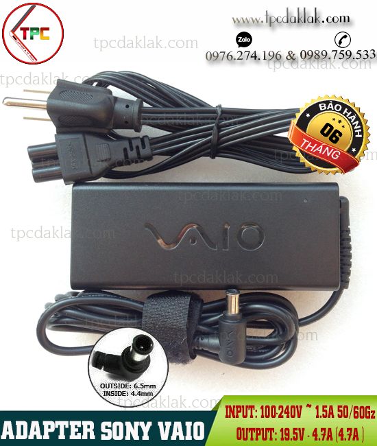 Sạc Laptop Sony Vaio   - 90W|Adpater Sony Vaio   -  90W Tips  x  | Linh kiện Laptop Sony Vaio tại Dak Lak, Buôn Ma Thuột